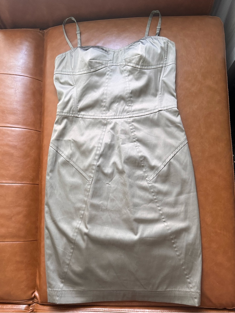 Club Monaco Olive Green Bodycon Midi Dress Size 6 Adjustable Straps Stretch